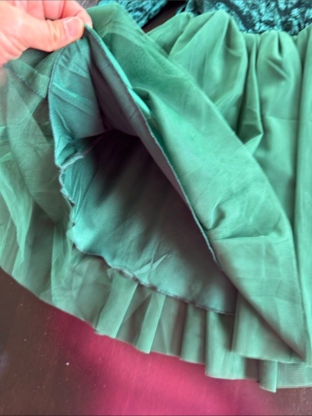Girls Emerald Green Velvet & Tulle Party Dress - Picture 2 of 4